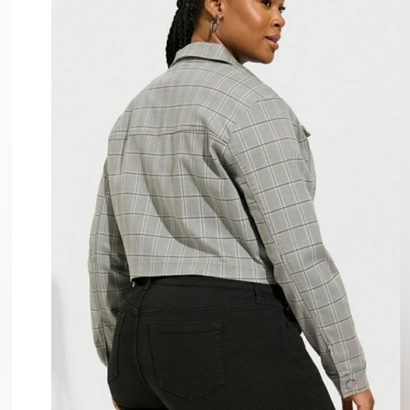 Torrid Super Soft Denim Zip Front Jacket Gray Plaid - Size 3X - Picture 2 of 14